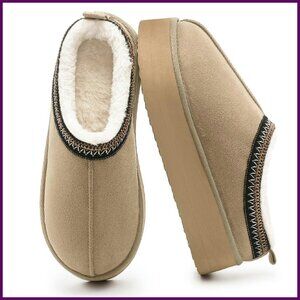 Women's Platform Slippers Plush Fleece Lined Suede Mini Boots Anti-Slip